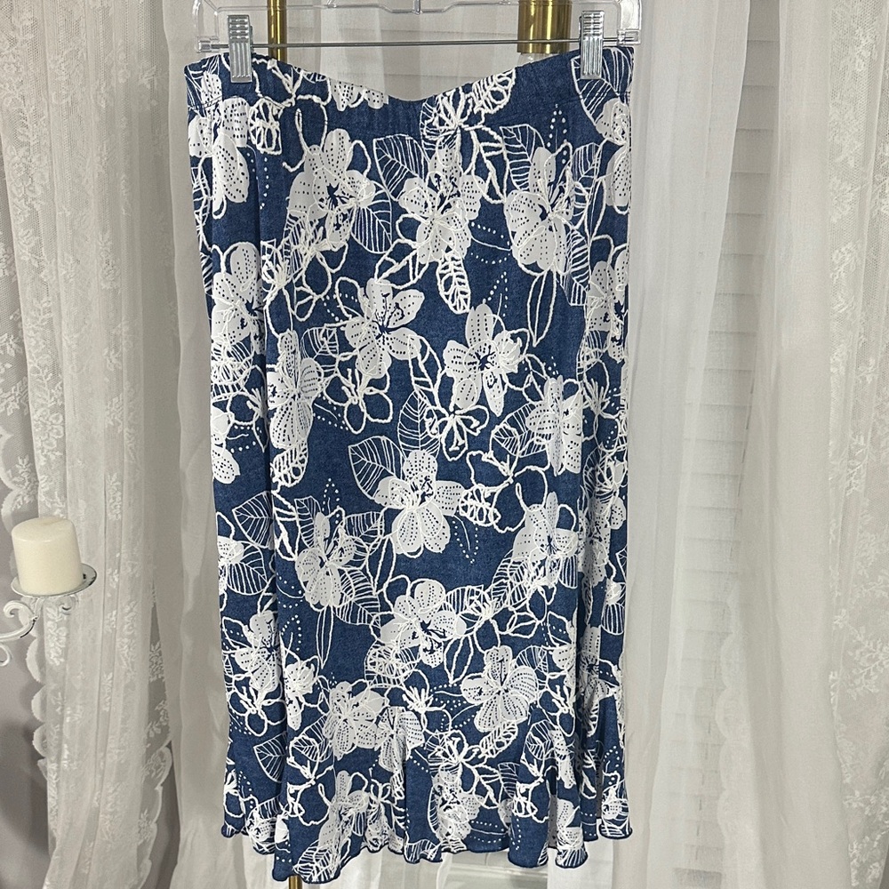 SJS Blue and White Ruffled Midi Skirt